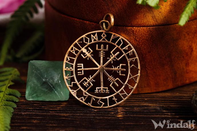 WINDALF Runen Schmuck Anhänger VEGVISIR Ø 3 6 cm Wikinger Kompass