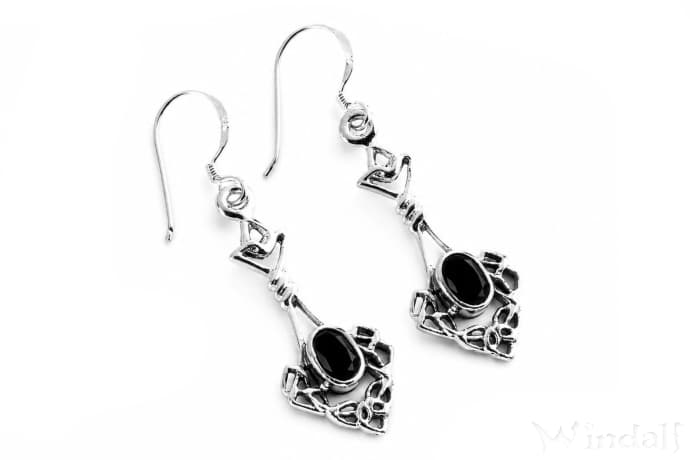 WINDALF Keltische Damen Ohrringe DANA 4.4 cm Celtic Schwarzer Stein Gothic-Schmuck Silber - Windalf.de
