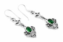 WINDALF Celtic Damen Ohrringe DANA 4.4 cm Smaragd Gr&uuml;ner Kristall Trachtenschmuck Silber - Windalf.de