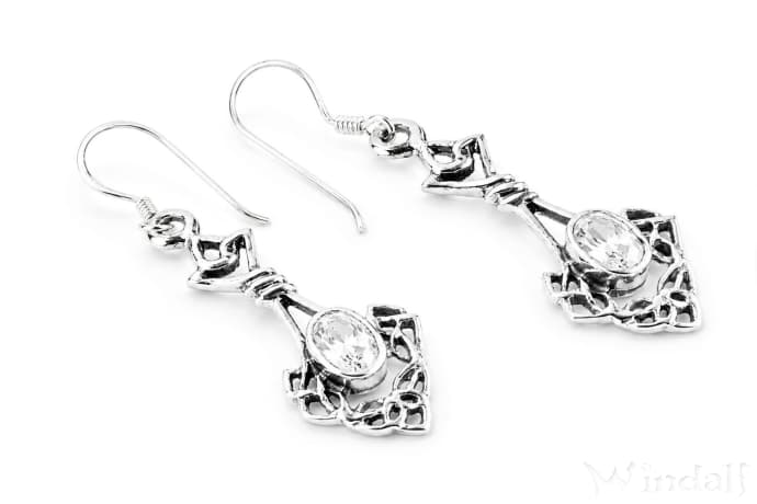WINDALF Irische  Damen Schmuck Ohrringe DANA 4.4 cm Celtic Wei&szlig;er Stein Silber - Windalf.de