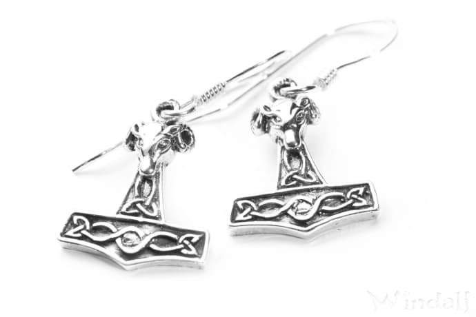 WINDALF VIkings Ohrhänger MJÖLNAR 2.4 cm Kleine Widder Thorshammer-Schmuck Silber - Windalf.de