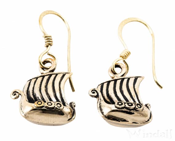 WINDALF Wikinger Schmuck Ohrringe ARVAKUR 1.8 cm Kleine Wikingerschiffe Bronze - Windalf.de