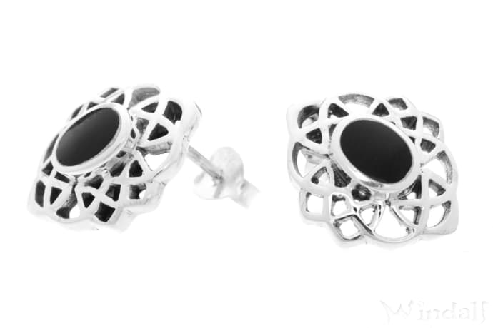 WINDALF Keltische Ohrringe HARMONY 1.5 cm Schwarzer Onyx Silber - Windalf.de