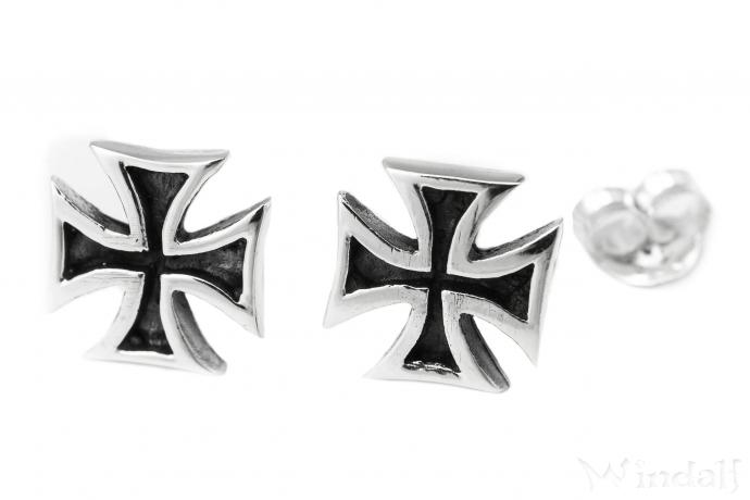 1 Paar schöne Ohrstecker Templar Mittelalter Kreuz 925 Silber Eisernes Kreuz 