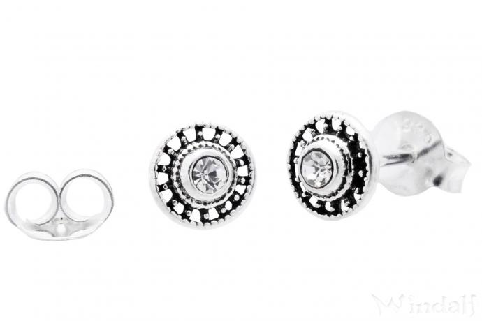 WINDALF Wikinger Ohrstecker RAIDA 5 mm Sonnenrad Weißer Stein Silber WINDALF Wikinger Ohrstecker RAIDA 5 mm Sonnenrad Weißer Stein Silber - Windalf.de