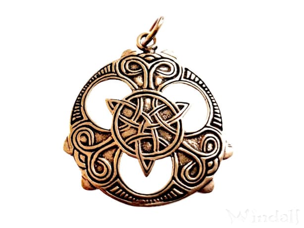 WINDALF Schmuck Anhänger BALDYRA 4.6 cm Triade mit keltischen Mustern Bronze - Windalf.de