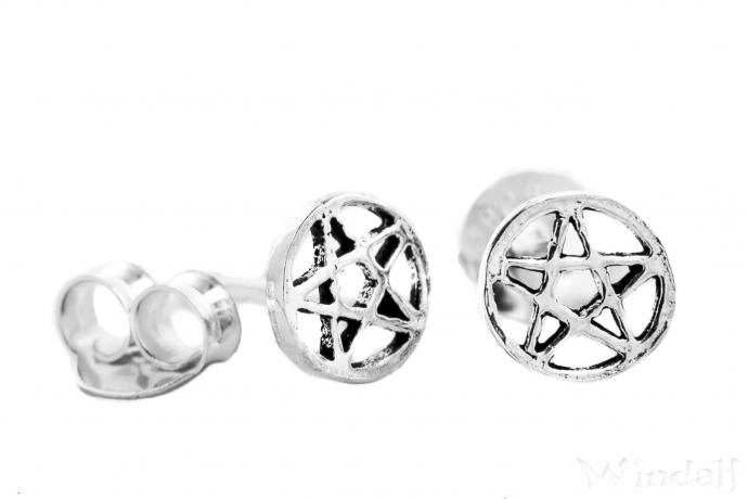 WINDALF Celtic Ohrstecker DRUIDICA Ø 5 mm Schutz Wunsch Pentagramm Silber - Windalf.de