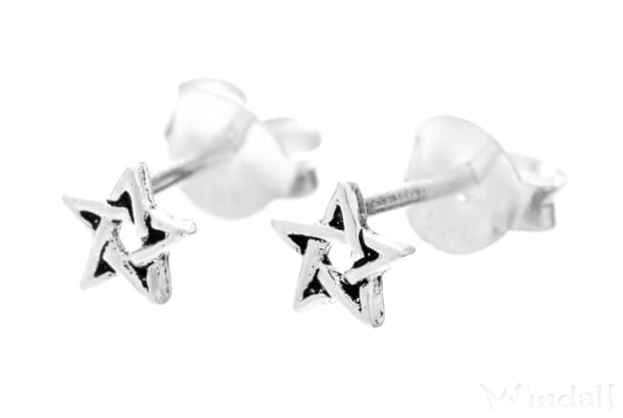 WINDALF Glücks Ohrstecker SIMKA Ø 4 mm Kleine Pentagramme Ohrringe Silber - Windalf.de