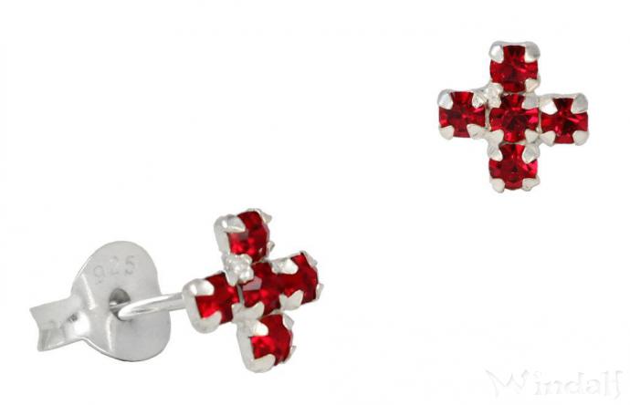 WINDALF Ohrstecker MIA 5 mm Mittelalter-Kreuz Rote Steine Silber - Windalf.de