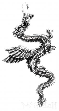 WINDALF Drachen Schmuck Anhänger TARIAN 5.1 cm Asiatischer Glücks Drache Silber - Windalf.de