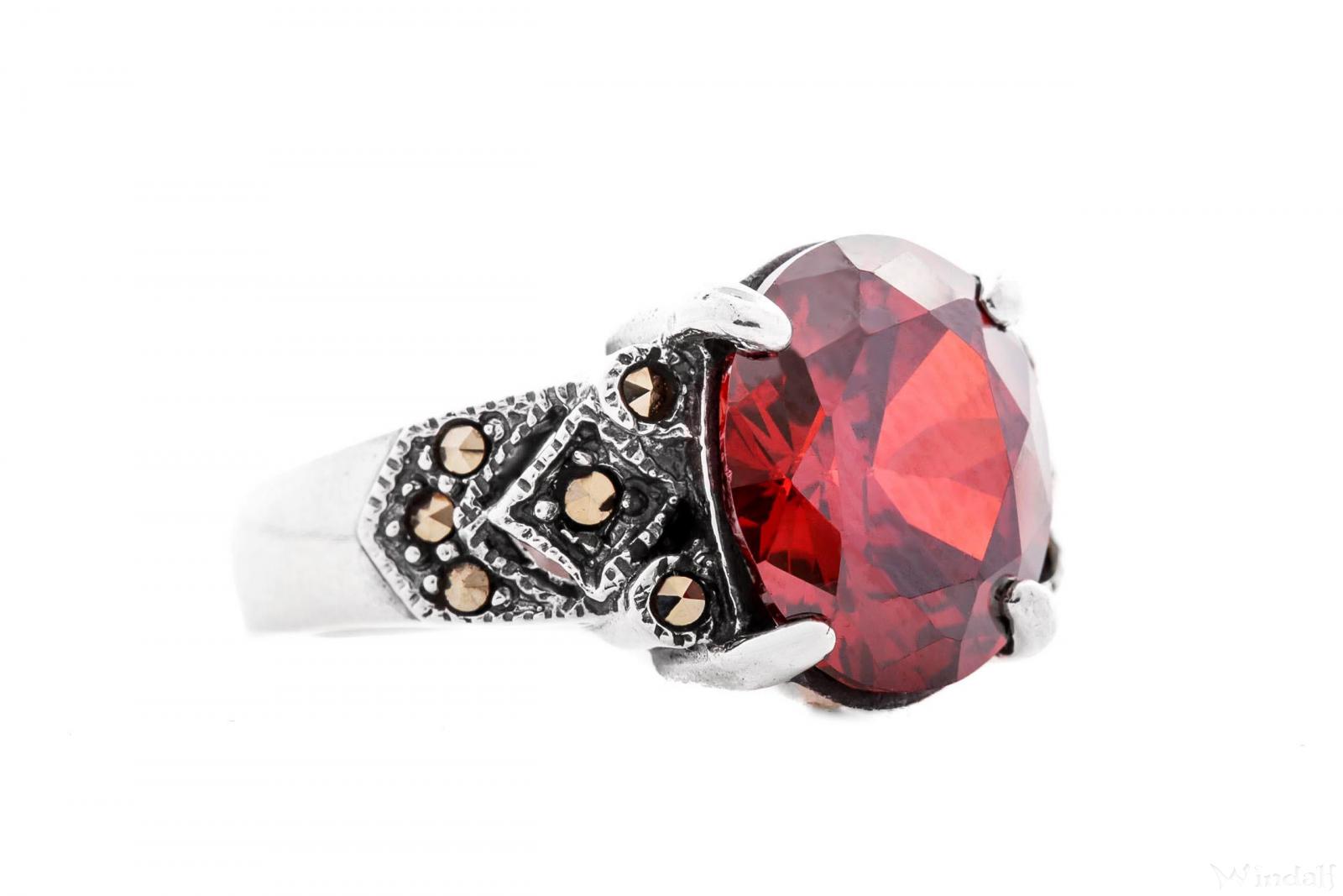 WINDALF Mittelalter Ring ANACIA 12 mm Roter Granat Statement