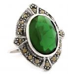 WINDALF Bohemia Ring SIANA 25 mm Grüner Smaragd Markasit-Schmuck Silber WINDALF Bohemia Ring SIANA 25 mm Grüner Smaragd Markasit-Schmuck Silber - Windalf.de