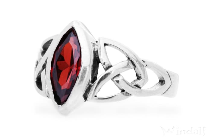 WINDALF Kelten-Ring ISEA 12 mm Herzensfeuer Keltischer Knoten Granatstein Silber - Windalf.de