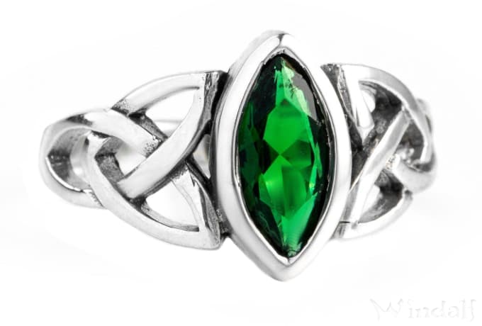 WINDALF Celtic Damen Ring ISEA 12 mm Grüner Smaragd Keltisch Irischer Silberring - Windalf.de