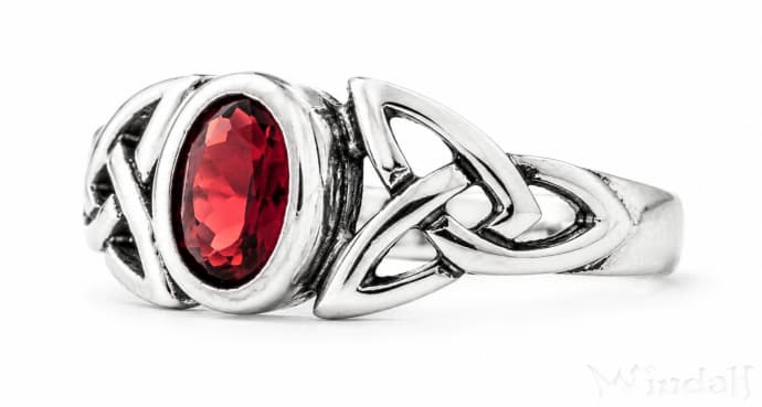 WINDALF Keltischer Damen Ring MYTHIA 7 mm Liebesknoten Roter Granat Silber - Windalf.de