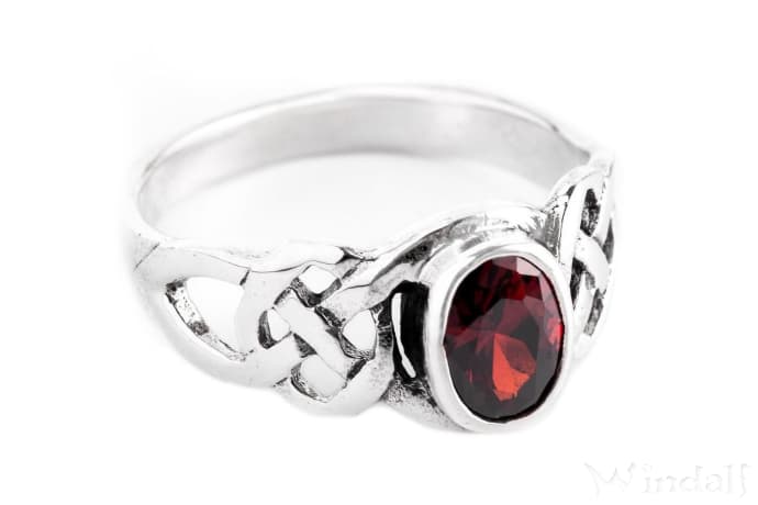 WINDALF Keltischer Damen Ring IDANA 10 mm Dunkelroter Granat Mit Unendlichkeits-Knoten Silber - Windalf.de