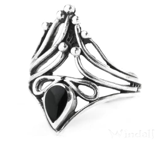 WINDALF Damen Ring IRINA Black Onyx 21 mm Zauberring Gothic Schmuck Silber - Windalf.de