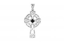 WINDALF Schmuck Anhänger ARCANA 5.3 cm Keltisches Kreuz Schwarzer Stein Silber - Windalf.de