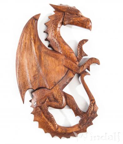 WINDALF Vikings Wandbild SAPHIR 29 cm Rechts schauendes Drachen-Wandrelief Handarbeit Holz - Windalf.de