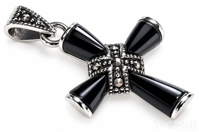 WINDALF Schmuck Anh&auml;nger NOIR 2.9 cm Onyx Schwarzes Kreuz Silber - Windalf.de