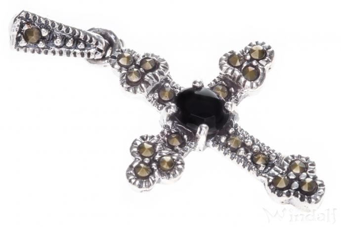 WINDALF Kleiner Kreuzanhänger LARA 3.2 cm Schwarzer Stein Silber WINDALF Kleiner Kreuzanhänger LARA 3.2 cm Schwarzer Stein Silber - Windalf.de