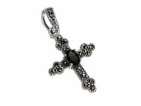 WINDALF Kleiner Kreuzanh&auml;nger LARA 3.2 cm Schwarzer Stein Silber - Windalf.de
