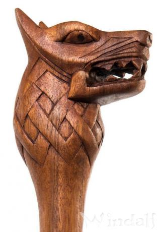 WINDALF Viking Wanderstab FENRIR 180 cm  Fenriswolf Wanderstock Handarbeit aus Holz - Windalf.de