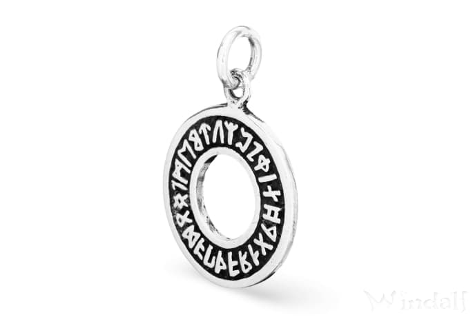 WINDALF Vikings Amulett Schmuck Anh&auml;nger DRUNA &Oslash; 3.3 cm Futhark Runen im Kreis Silber - Windalf.de