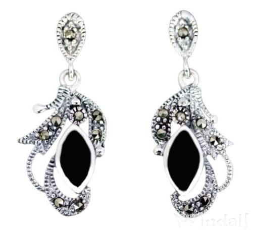 WINDALF Damen Ohrringe ONYXFEE 3.1 cm Mittelalter Schmuck Silber - Windalf.de