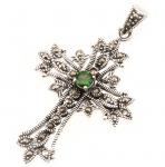WINDALF Mittelalter Kreuz Schmuck Anhänger ACANTHA 4.5 cm Gothic Grüner Kristall Silber WINDALF Mittelalter Kreuz Schmuck Anhänger ACANTHA 4.5 cm Gothic Grüner Kristall Silber - Windalf.de