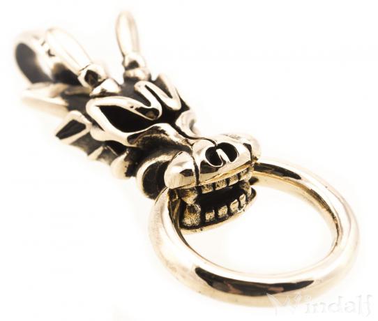 WINDALF Drachenanhänger SULPHUR 5.6 cm Mittelalter Drachenkopf mit Ring Bronze - Windalf.de