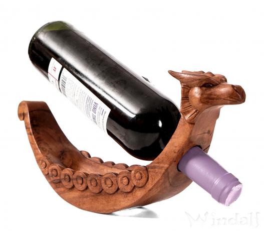 WINDALF Vikings Flaschenhalter NAGLFAR 34 cm Drachenboot Wikingerschiff Handarbeit aus Holz - Windalf.de