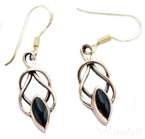 WINDALF Zarte Damen Ohrhänger JANINE 3.7 cm Onyx Keltischer Ohrschmuck Bronze WINDALF Zarte Damen Ohrhänger JANINE 3.7 cm Onyx Keltischer Ohrschmuck Bronze - Windalf.de