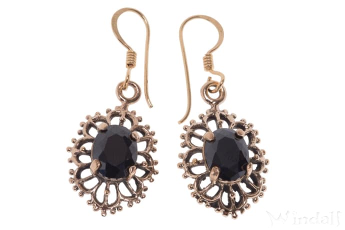 WINDALF Römische Ohrhänger DIANA 3.7 cm Schwarzer Kristall Bronze - Windalf.de
