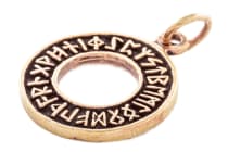 WINDALF Schmuck Anhänger DRUNA Ø 2.3 cm Futhark Runen im Kreis Wikingerschmuck Vintage Bronze - Windalf.de