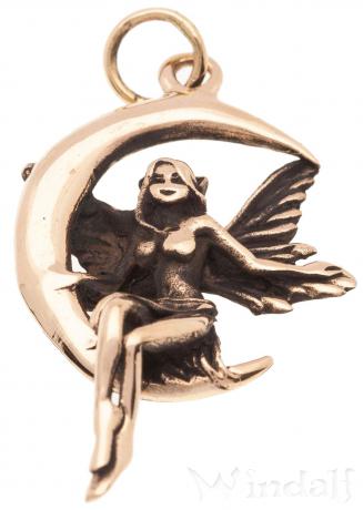 WINDALF Schmuck Anhänger ALIANA 4 cm Elfe auf Mondsichel Bronze WINDALF Schmuck Anhänger ALIANA 4 cm Elfe auf Mondsichel Bronze - Windalf.de