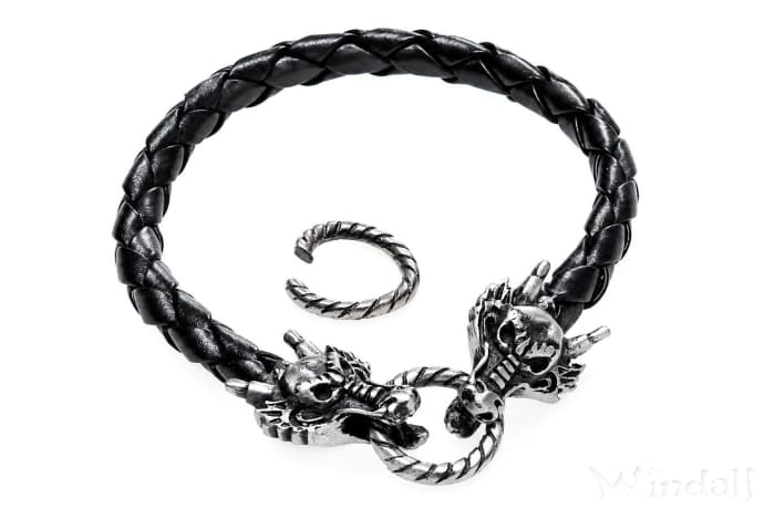 WINDALF Schwarzes Armband ABRAXAS 23 cm Fu&szlig;band Drache Zinn - Windalf.de