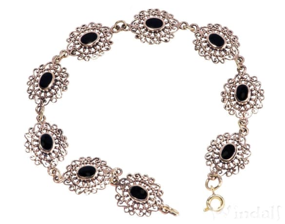 WINDALF Mittelalter Armkette SINA 19.5 cm Schwarzer Onyx Armband Bronze - Windalf.de