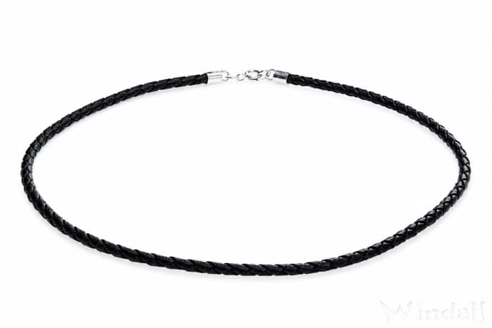 WINDALF Lederband RAGNA 40 cm 3 mm Geflochten schwarz Halsband Silber - Windalf.de