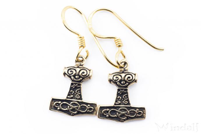 WINDALF Wikinger Ohrhänger MJÖLNIR 2.9 cm Thorshammer Ohrschmuck Bronze - Windalf.de