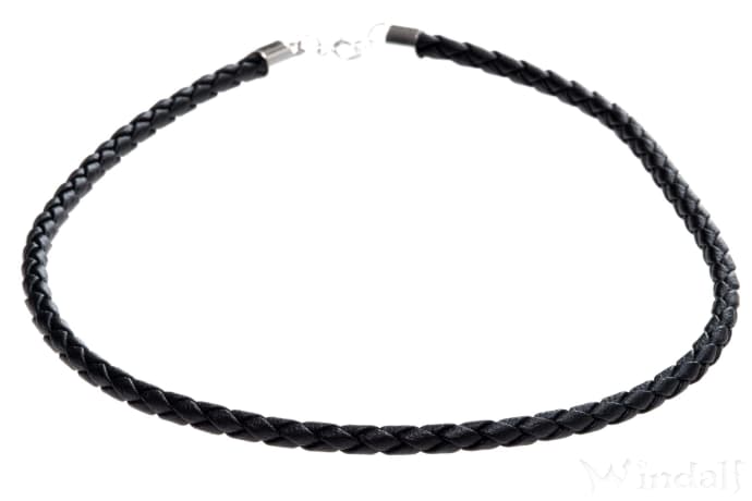 WINDALF Schwarzes Lederband DVALIN 45 cm 4 mm Geflochten Silber WINDALF Schwarzes Lederband DVALIN 45 cm 4 mm Geflochten Silber - Windalf.de