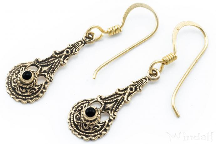 WINDALF Wikinger Ohrh&auml;nger NAMINA 3.5 cm Bohemia Schmuck mit Onyx Bronze - Windalf.de