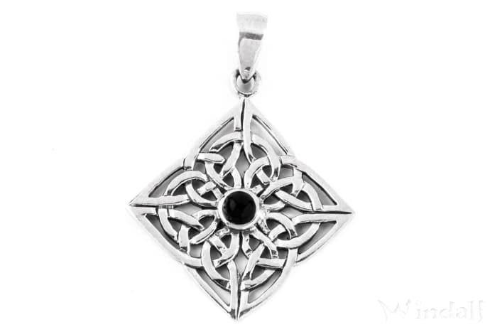 WINDALF Celtic Schmuck-Anhänger ALBWIN 3.7 cm Keltische Erde mit Onyx Silber - Windalf.de