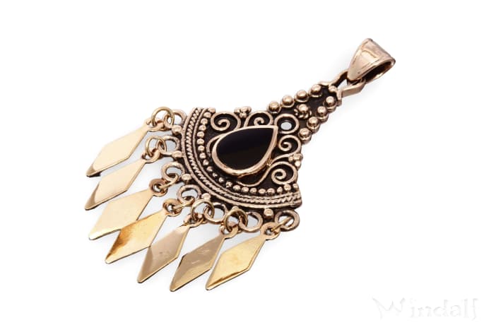 WINDALF Schmuck Anh&auml;nger BIRGA 6.1 cm Wikinger Klapperschmuck Onyxzauber Handarbeit Bronze - Windalf.de