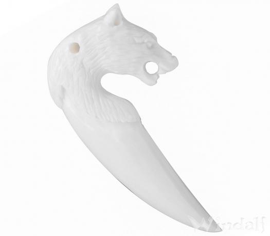 WINDALF Schmuck Anhänger VUKAR 5 cm Wolfskopf Handarbeit aus Knochen - Windalf.de