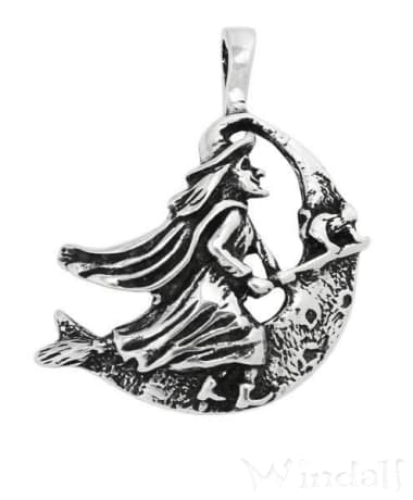 WINDALF Damen Schmuck Anhänger  ZARA 3.2 cm Hexe mit Mondsichel Silber WINDALF Damen Schmuck Anhänger  ZARA 3.2 cm Hexe mit Mondsichel Silber - Windalf.de