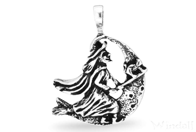 WINDALF Damen Schmuck Anh&auml;nger  ZARA 3.2 cm Hexe mit Mondsichel Silber - Windalf.de