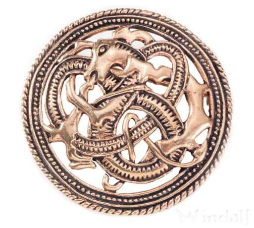 WINDALF Wikinger-Fibel ASKIM Ø 5 cm Vikings Feuerdrache Mittelalter-Brosche Bronze - Windalf.de