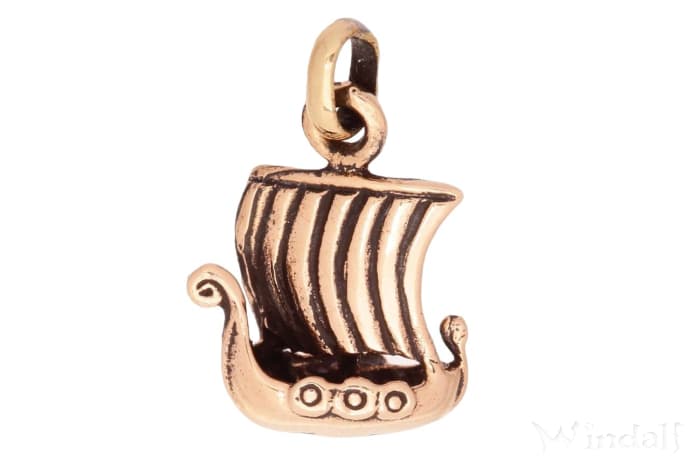 WINDALF Schiffs-Schmuck Anhänger ARVAKUR 1.3 cm Kleines Wikingerboot Bronze - Windalf.de