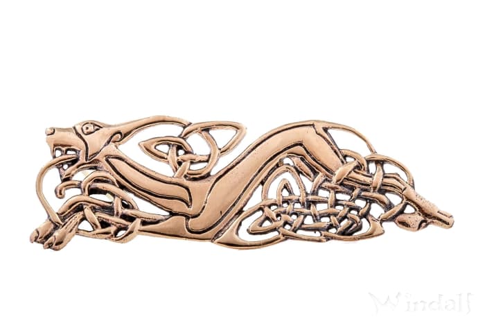WINDALF Lange Keltische Fibel ARKIN 7.4 cm Keltischer Hund Brosche Bronze - Windalf.de